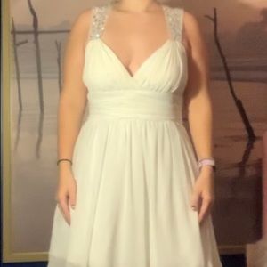 White homecoming dress with sparkly beaded straps
